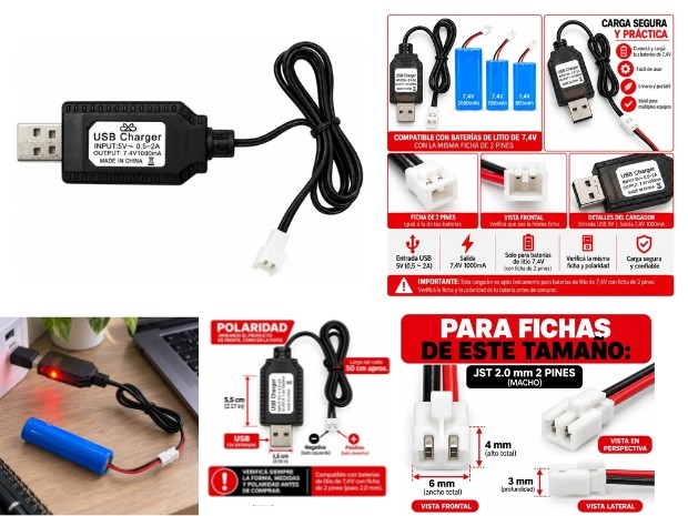 &ua CARGADOR BATERIA PILA RECARGABLES 18650 7,4V 